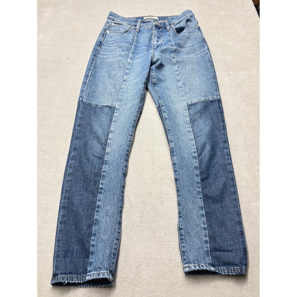 Madewell High-Rise Slim Boyjean Patchwork Two-Tone Blue Denim Jeans Size 26